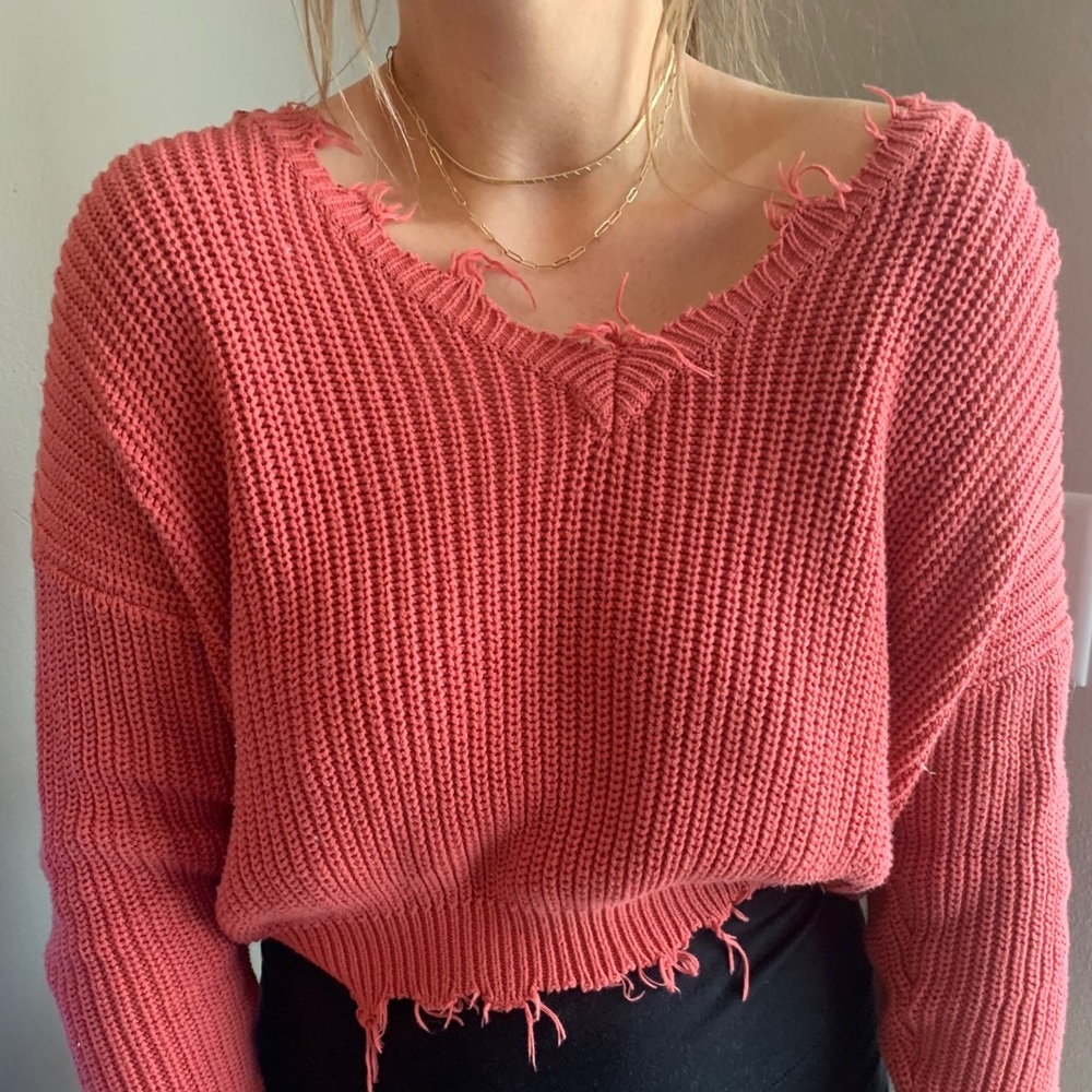 Cute cropped distressed sweater